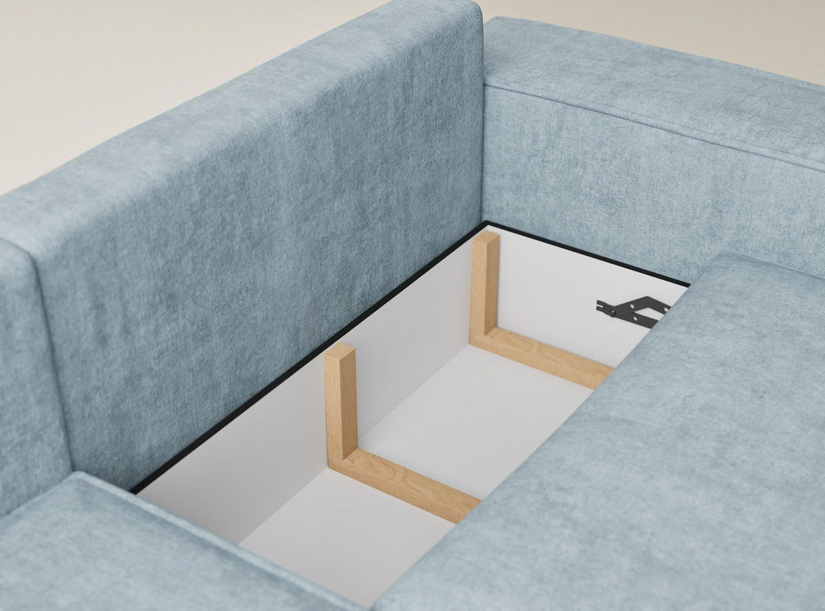 ECKSOFA MIT SCHLAFFUNKTION Tonga Hellblau Webstoff - Schwarz/Hellblau, Holz/Holzwerkstoff (105/225cm) - Maison de Reve