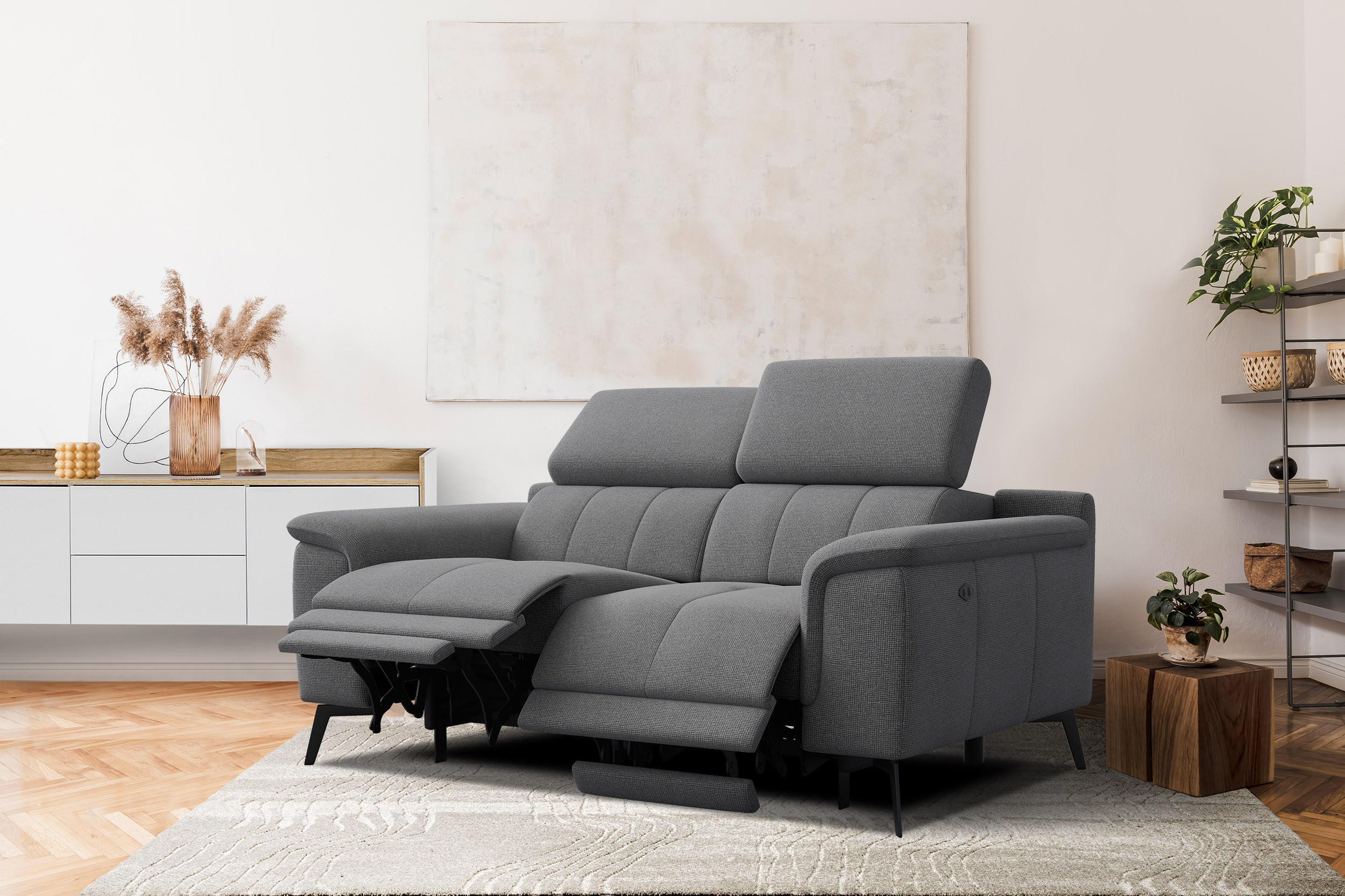 RELAXSOFA FIERO 2-Sitzer mit 2 Relaxfunktionen, grau - Schwarz/Grau, Holzwerkstoff/Textil (170/82/103cm) - Courtois Laville