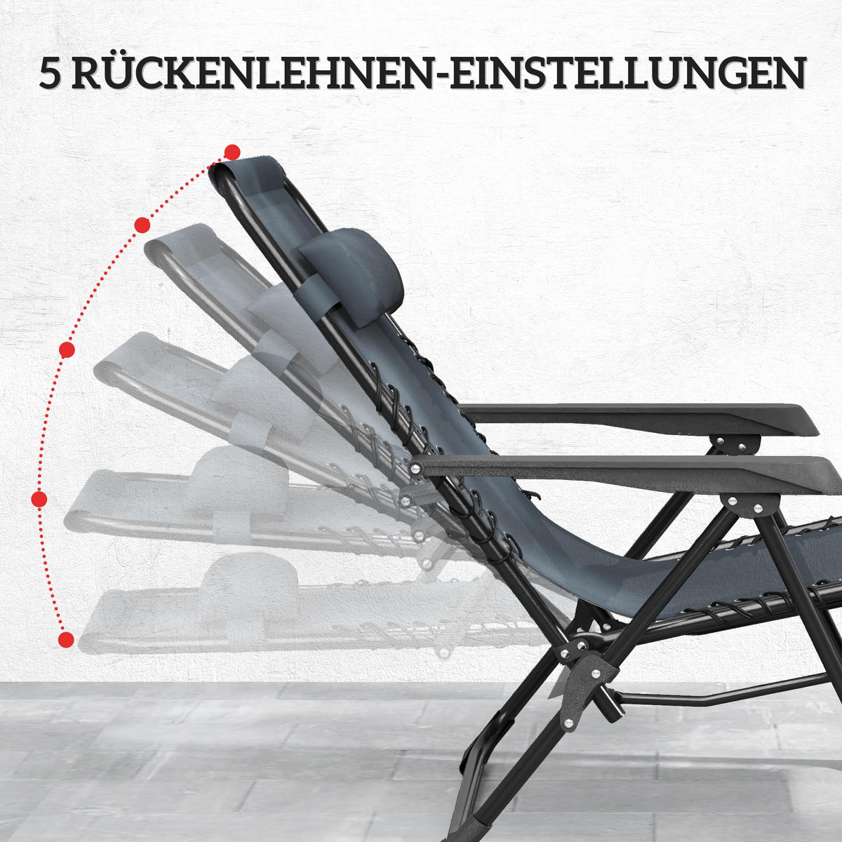 ZERO-GRAVITY-LIEGESTUHL 3er Set Metall Netzstoff Grau - Schwarz/Grau, Textil/Metall (65/110/90cm) - Outsunny