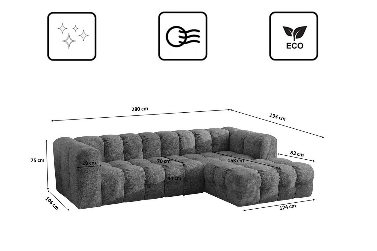 ECKSOFA L-form BALOO L, Chenille-Stoff Arena, Anthrazit, Rechts - Anthrazit, Holz (280/193cm) - Kaiser Möbel