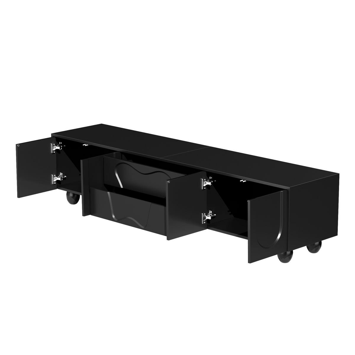 TV-SCHRANK 180/40/42 cm schwarz PB mit Naturholzbeinen und vielseitigem Stauraum - Schwarz, Holzwerkstoff (180/42/40cm) - OKWISH
