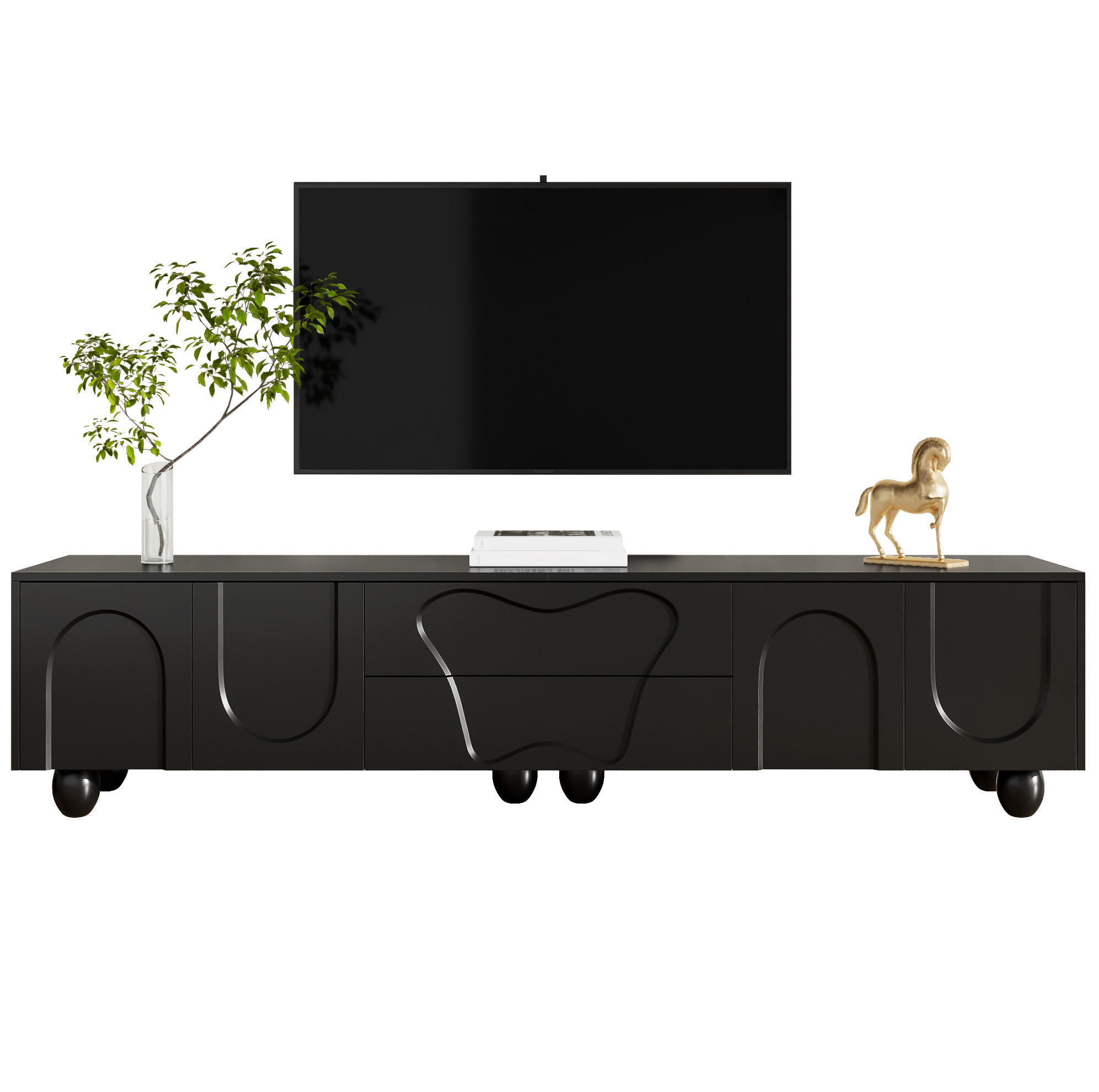 TV-SCHRANK in Schwarz mit Holzbeinen 180/40/42 cm - Schwarz, Holzwerkstoff (180/42/40cm) - Redom