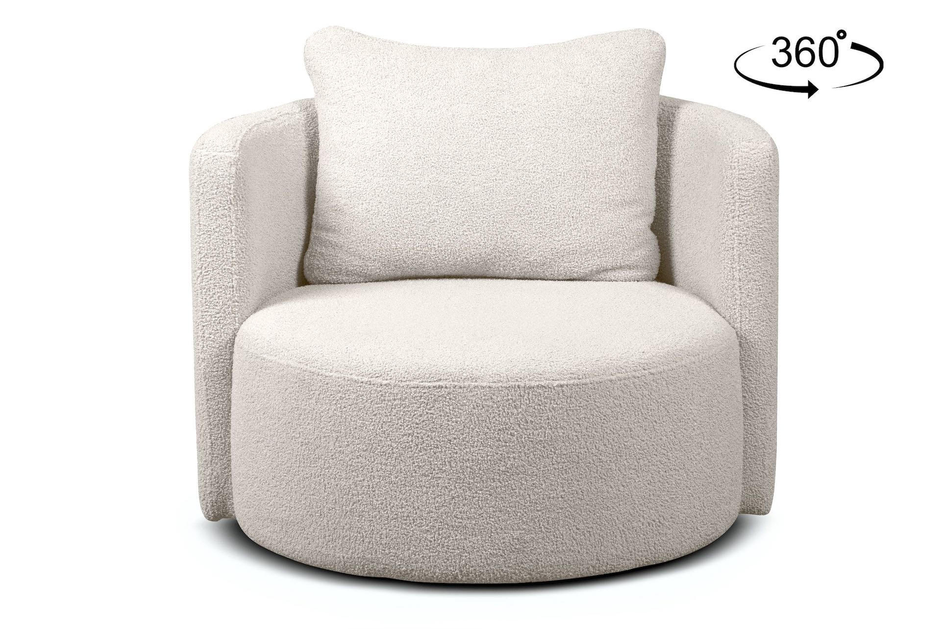 DREHSESSEL RAGGI 360° Drehfunktion mit inklusive dekorativem Kissen, Weiß - Weiß, Textil (92/75/94cm) - KONSIMO®