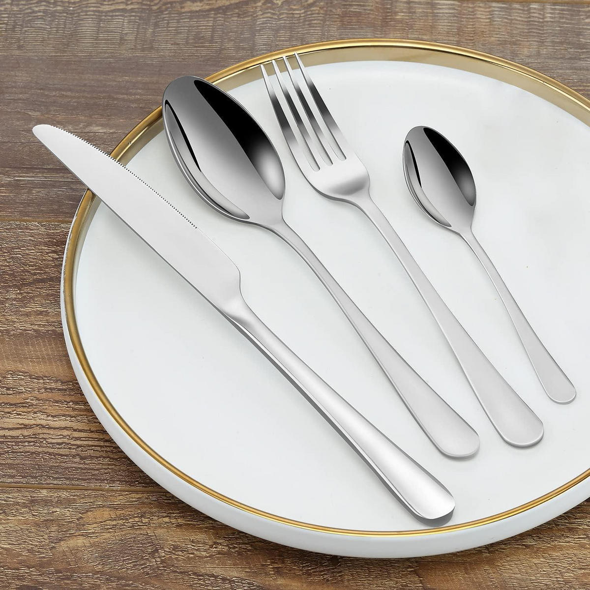 BESTECKSET 24-teilig für 6 Personen Edelstahl spülmaschinenfest - Silberfarben, Metall