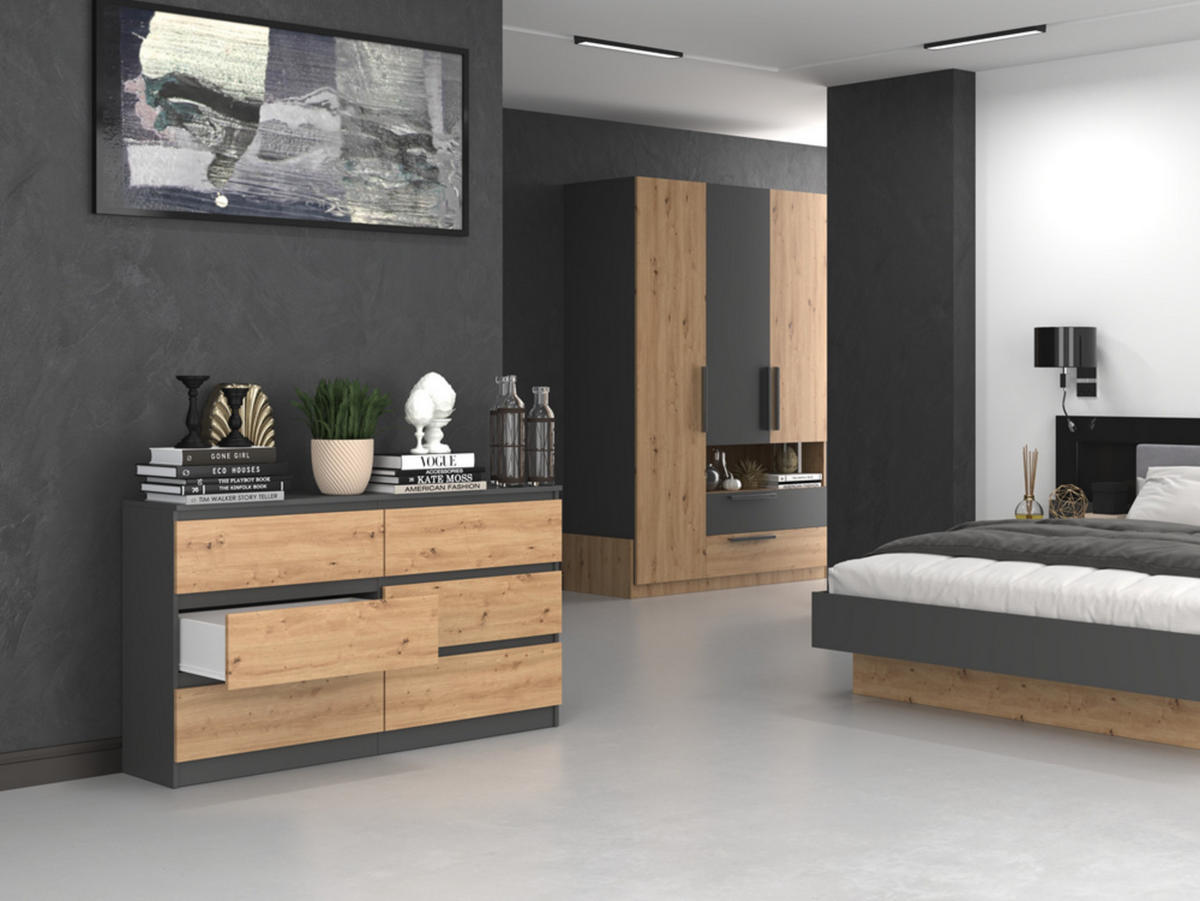 KOMMODE anthrazit / artisan 140/75/40 cm - Anthrazit/Eiche Artisan, Holz (140/75/40cm) - Home Collective