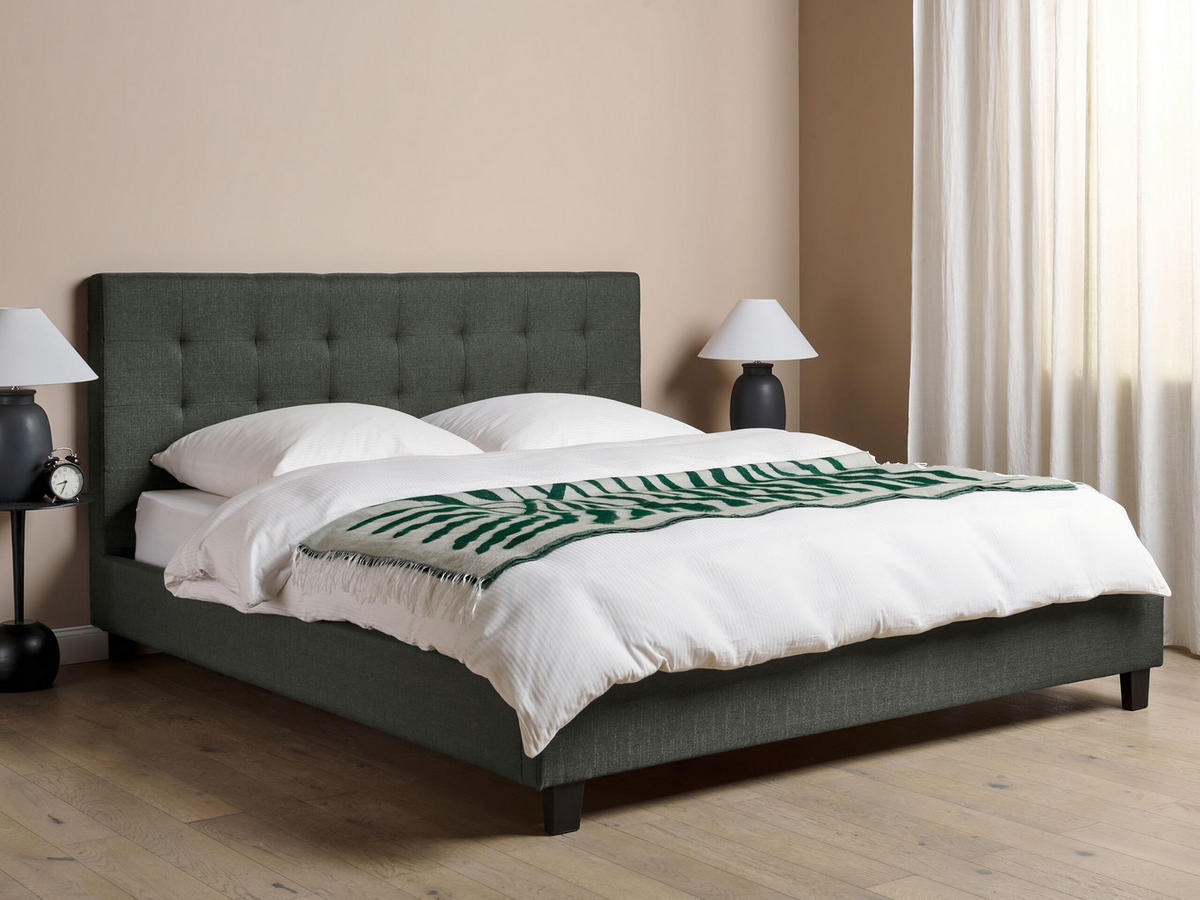 POLSTERBETT mit Lattenrost 180x200 cm Grau La Rochelle - Dunkelgrau, Textil (180/200cm) - Beliani