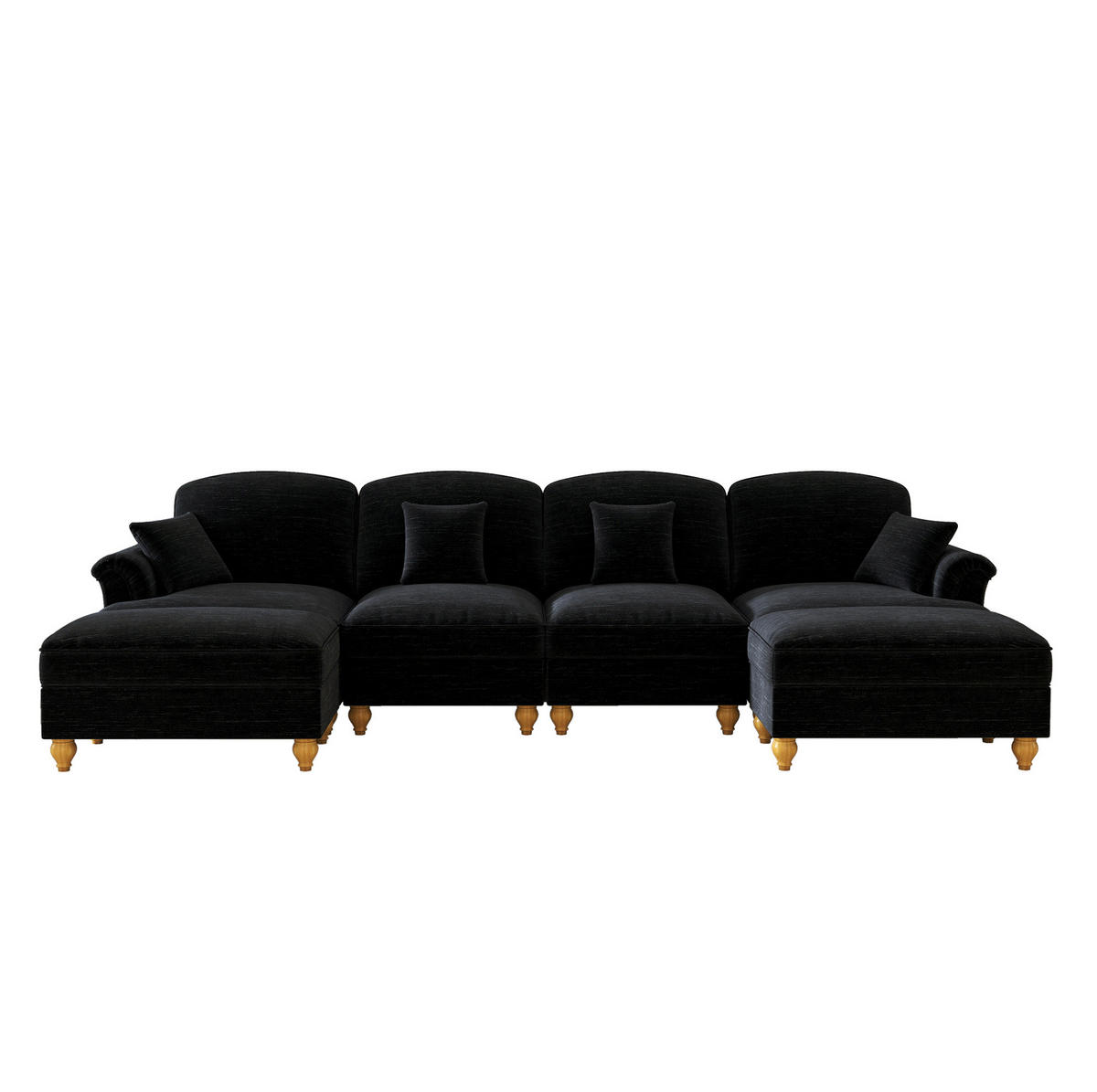 ECKSOFA 350/140/93 cm schwarz aus Chenille mit abnehmbarem Volant und beweglichem Hocker - Schwarz, Textil (140/350cm) - OKWISH