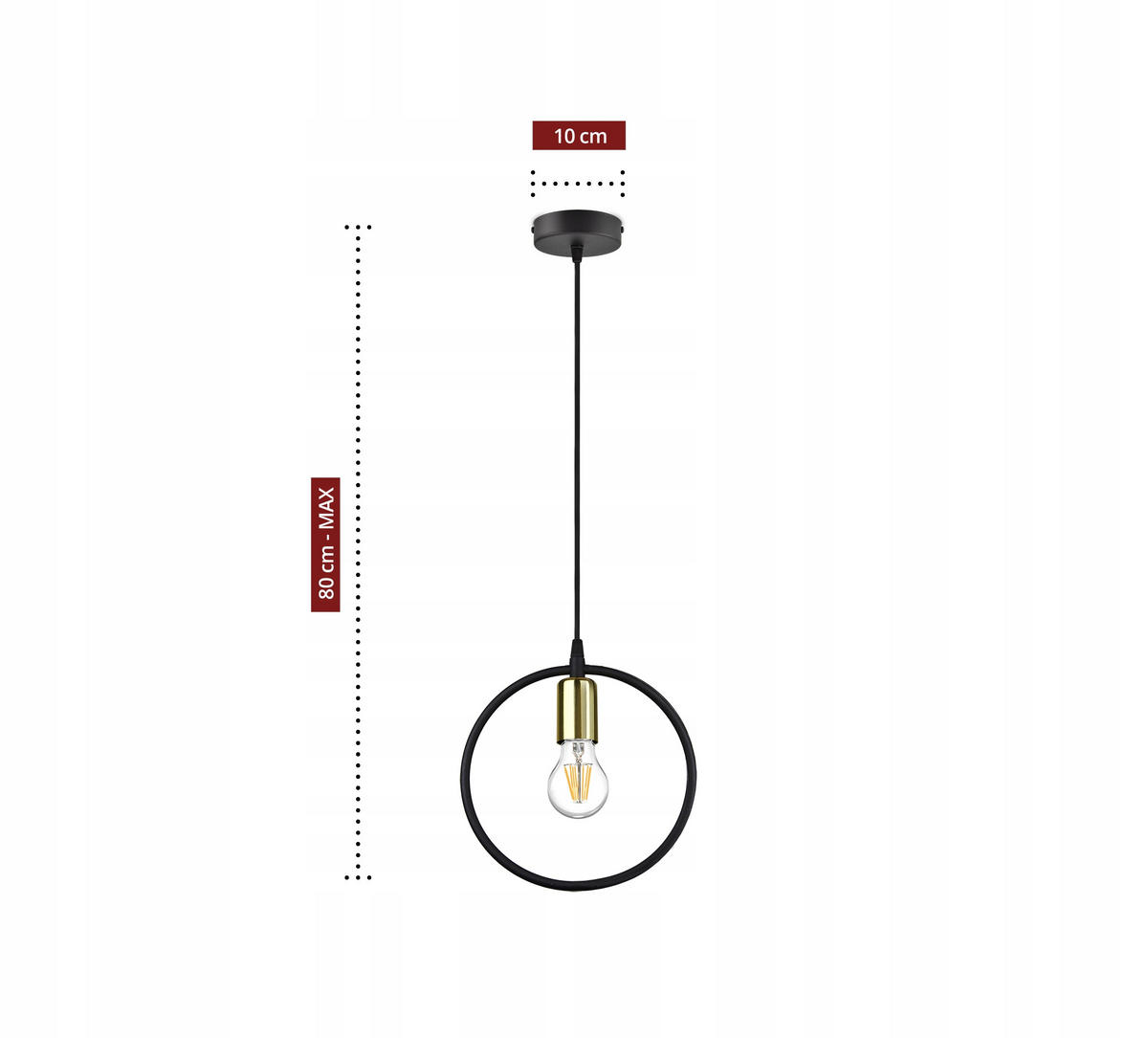 PENDELLEUCHTE RING - Goldfarben/Schwarz, Metall (24/24/80cm) - kiki design