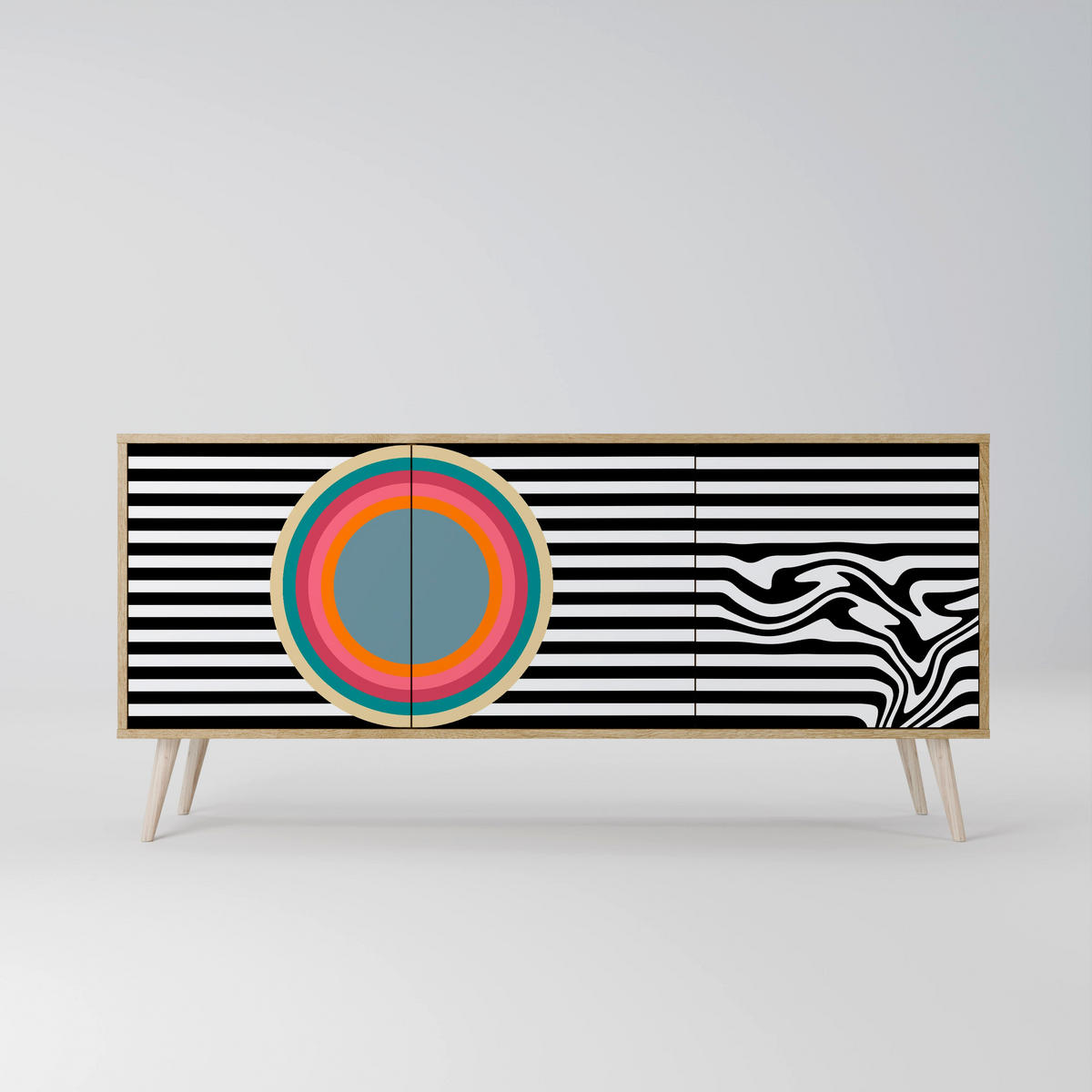 SIDEBOARD SPECTRA SHOWCASE, Graue Oberfläche, 164,5x42x75,5 cm, 3 Türen - Goldfarben/Grau, Holzwerkstoff/Metall (164.5/75.5/42cm) - SpaceRebels