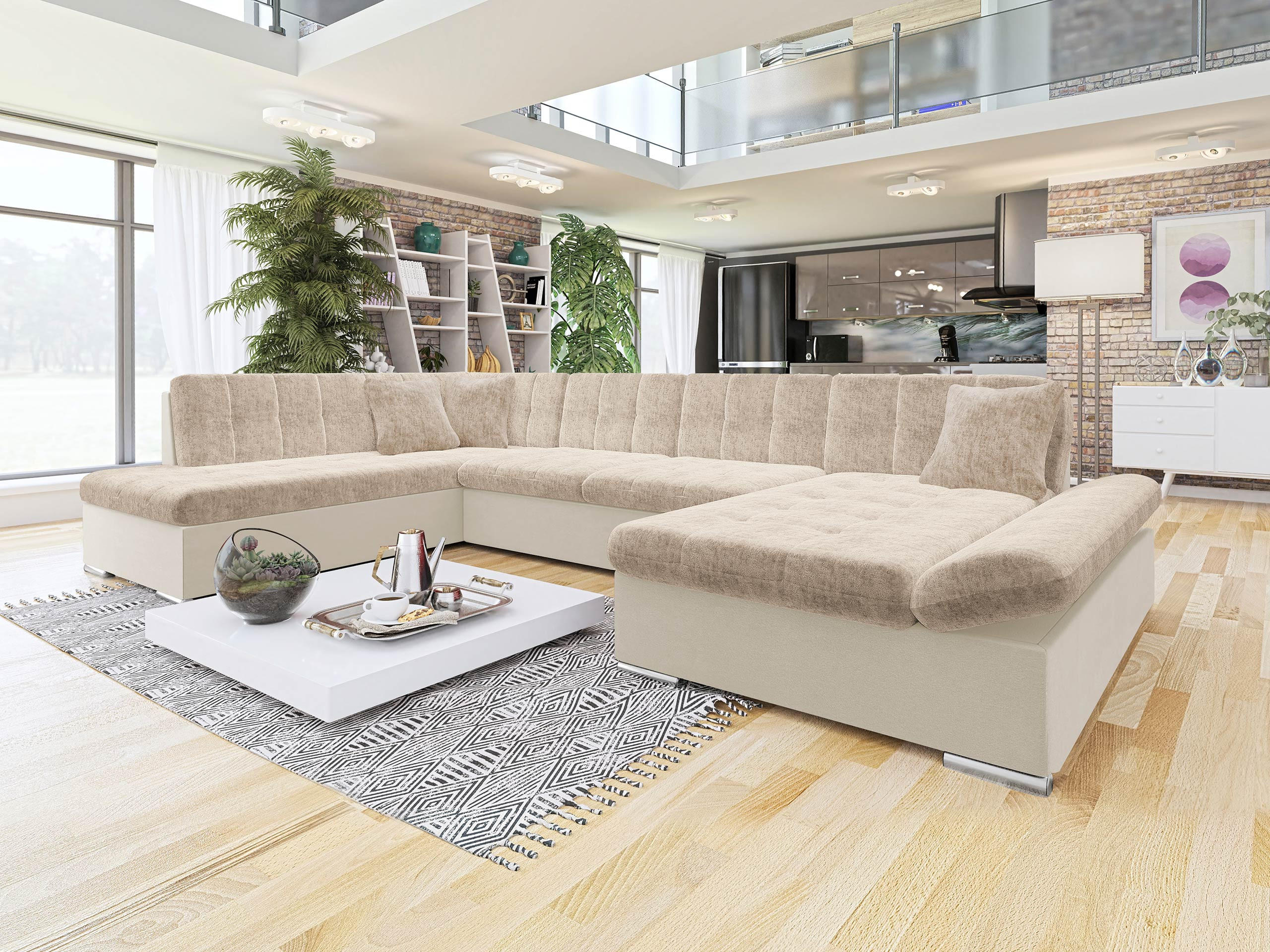 ECKSOFA Bergen Premium, Seite: Rechts - Beige/Silberfarben, Holz/Textil (345/76/205cm) - MIRJAN24