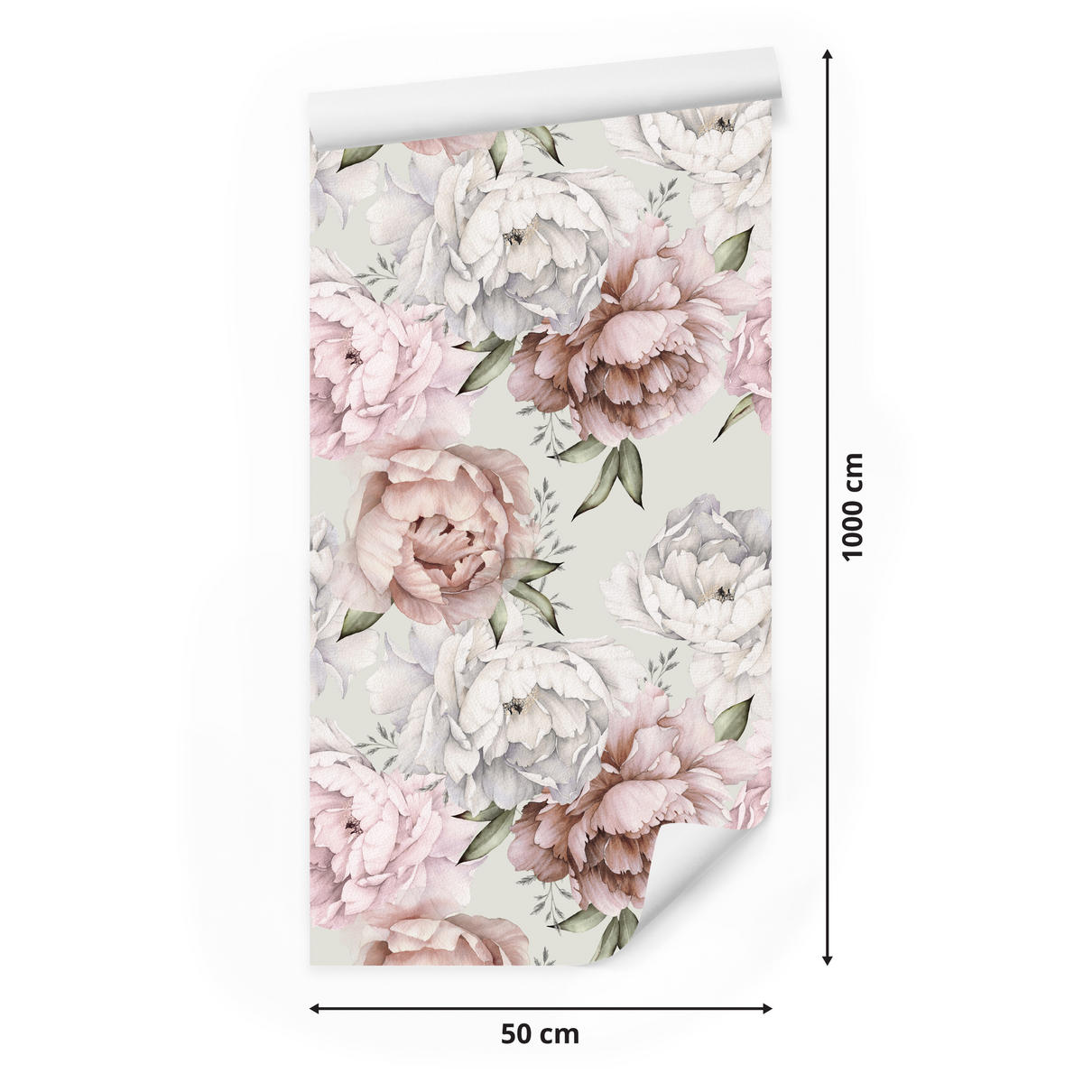 VLIESTAPETE Pfingstrosen im englischen Stil – Rosa, Grau, Weiß – 50x1000 cm - Rosa/Weiß, Papier (50/1000cm) - Muralo