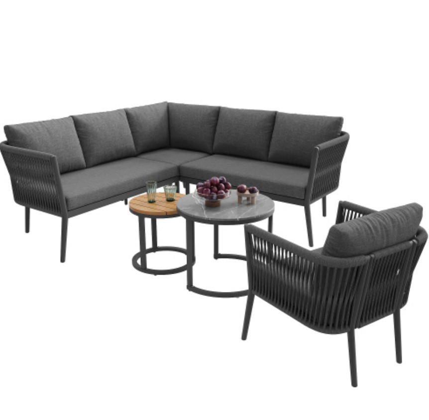 GARTENMÖBEL,6-TEILIGES Seil Sitzgruppe,grau - Grau, Metall - Vallsero