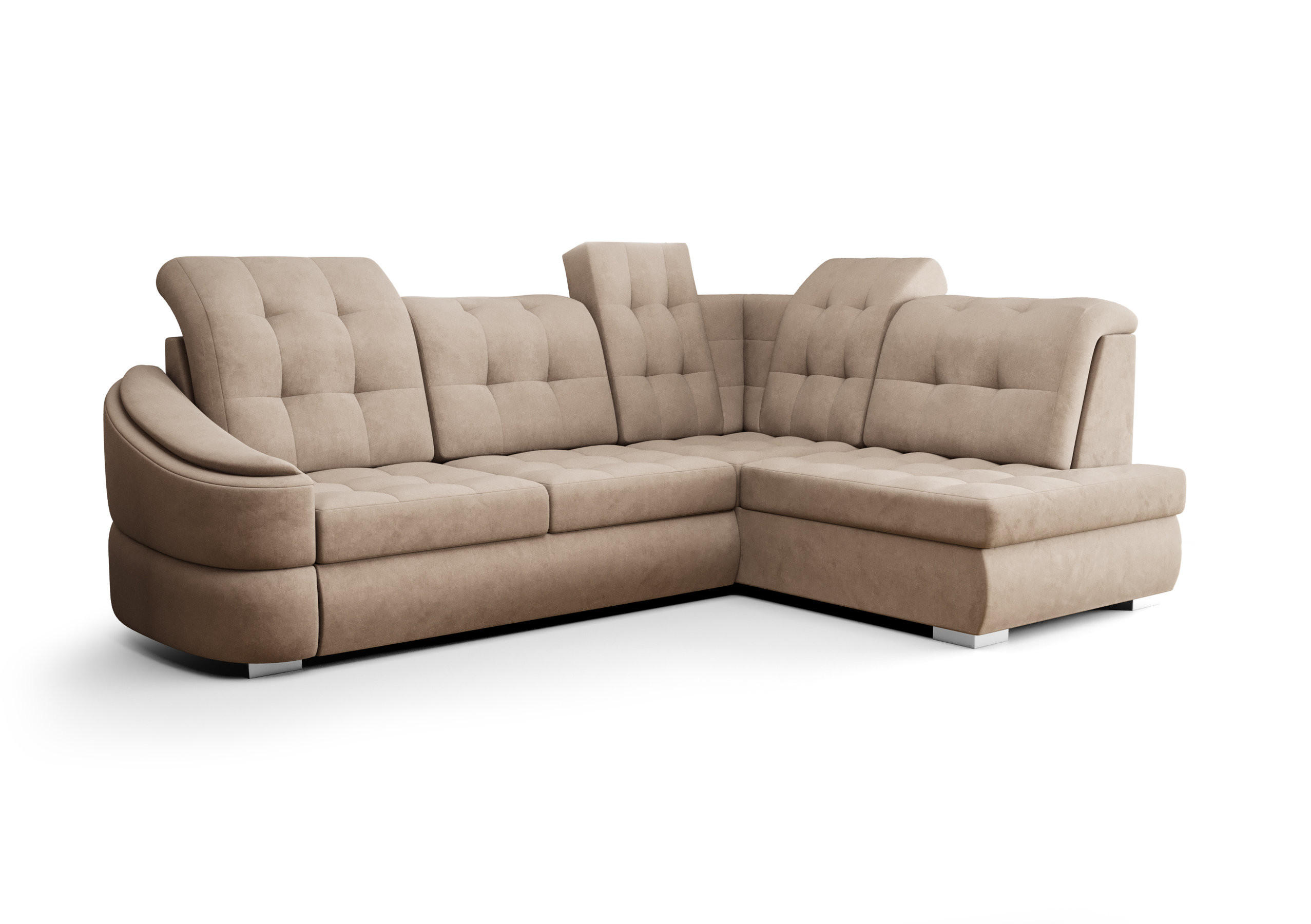 ECKSOFA KONGO RBN09, Eckcouch in L-Form mit Schlaffunktion, Farbe: Beige, Velourstoff, Ottomane Rechts - Beige, Textil (260/180cm) - O-Sofa