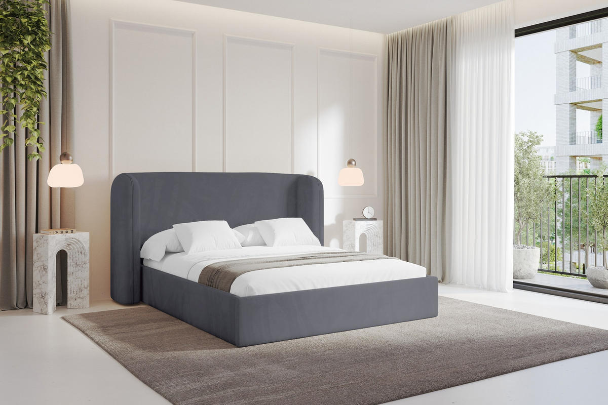 POLSTERBETT mit Bettkasten und Lattenrost, Boxbett ohne Matratze - ESTI 160x200 Dunkelgrau - Dunkelgrau, Holzwerkstoff/Textil (160/200cm) - ALTDECOR
