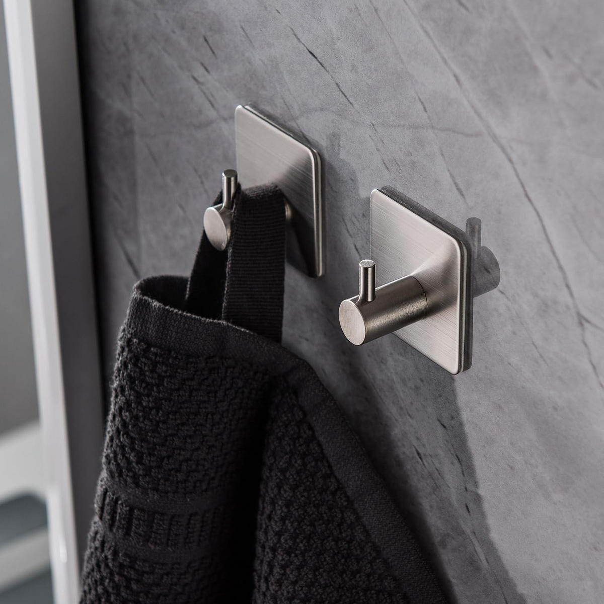WANDHAKEN 5-teiliges Set Edelstahl selbstklebend - Silberfarben, Metall (4.5/2.7/4.5cm)