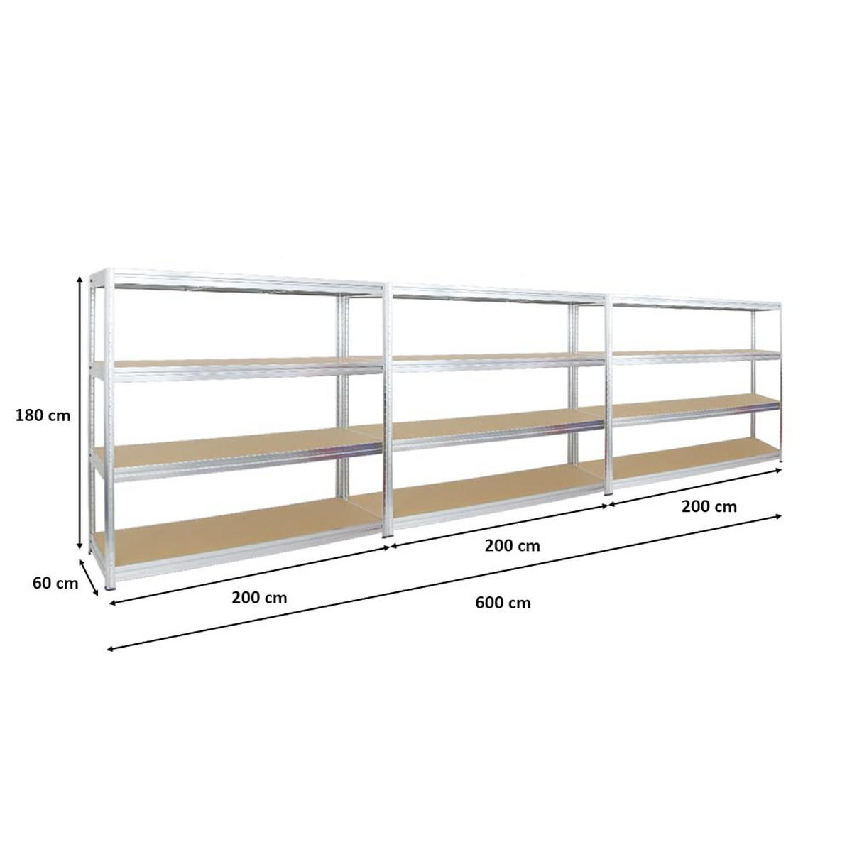 SCHWERLASTREGAL Dino 3er-Set mit 3x 180x200x60 cm Fachlast 500 kg Verzinkt - Silberfarben, Metall (600/180/60cm) - PROREGAL