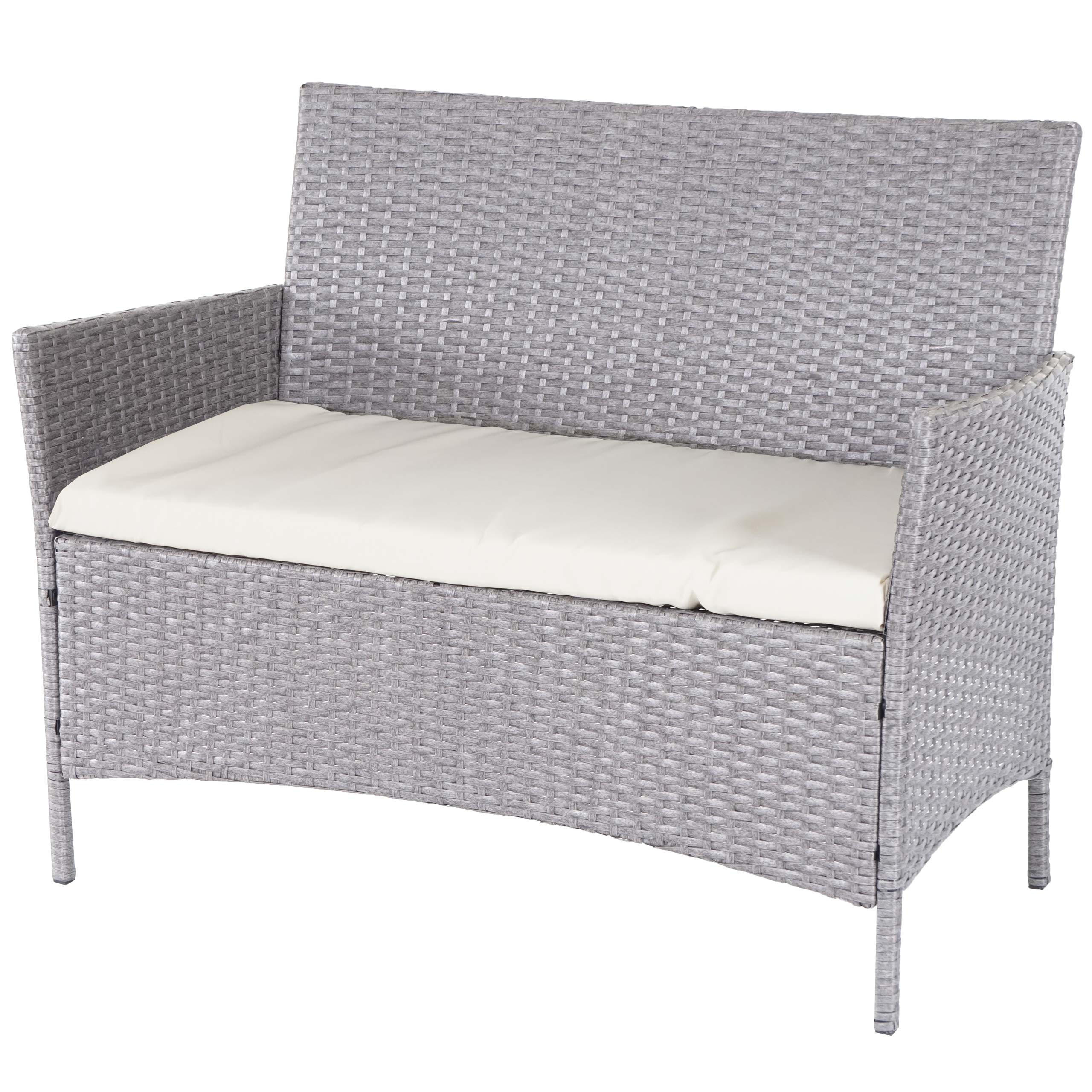 POLY-RATTAN GARTENBANK Hellgrau, Cremeweiß - Hellgrau/Weiß, Kunststoff (106/83/60cm) - MCW