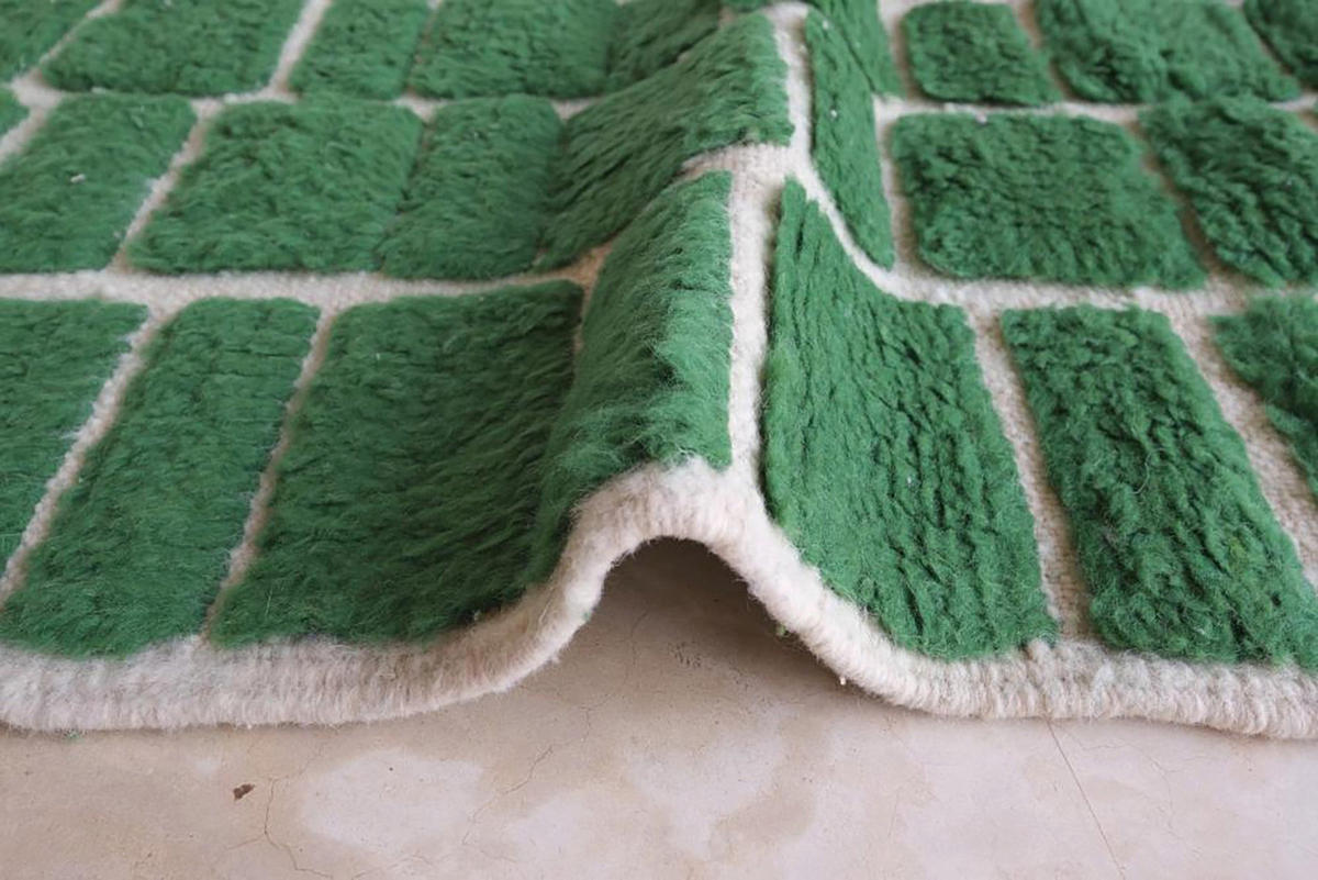 BERBERTEPPICH aus Marokko aus Wolle kariert grün - Grün, Naturmaterialien (200/288cm) - AFK Living