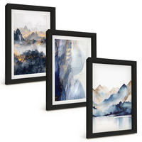BILDER SET 3er Set - 20x30 cm Schwarzer Rahmen - Blaue und graue Berglandschaften - Schwarz, Kunststoff (20/30cm) - TULUP
