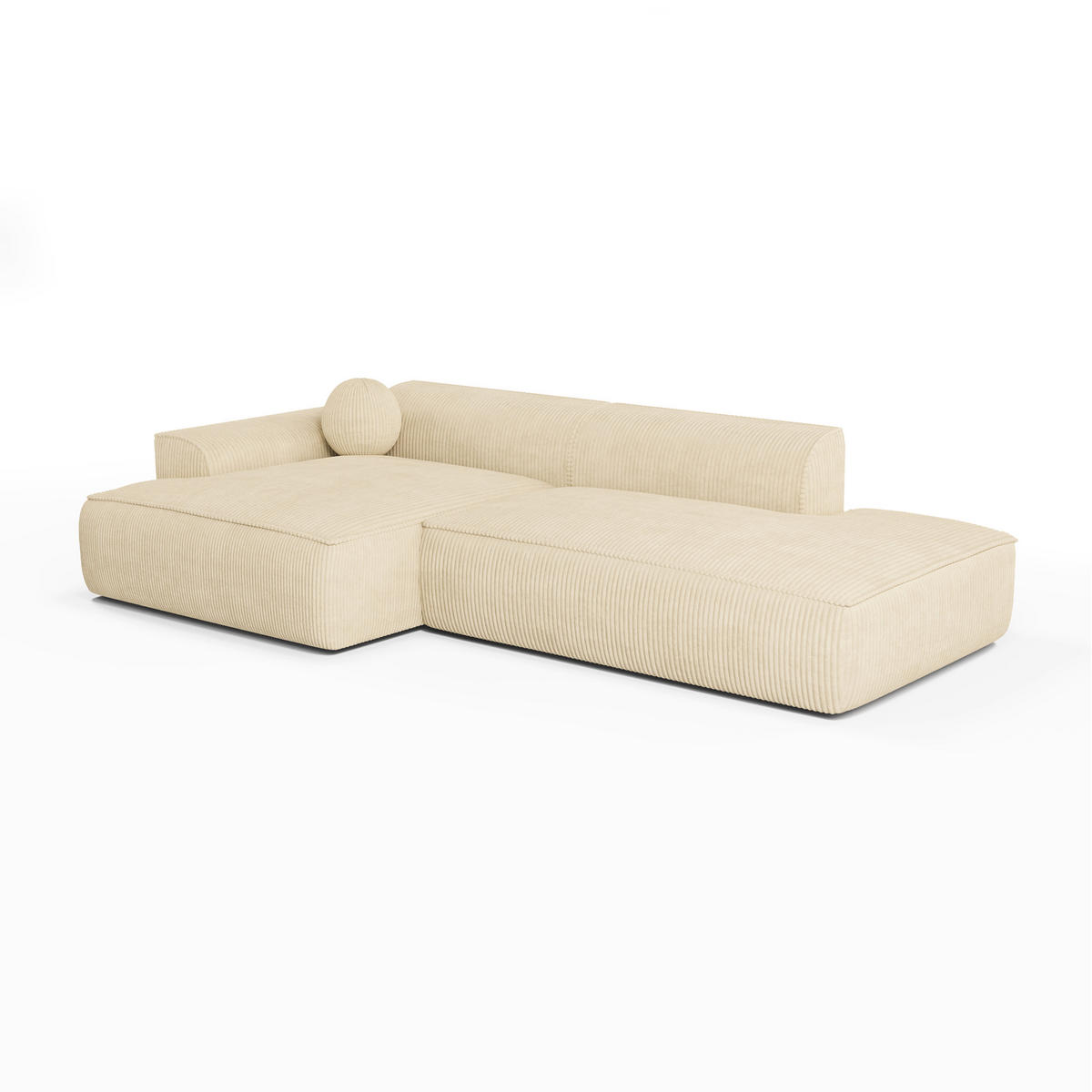 ECKSOFA LINKS Gerippter Samt Creme 260cm - Creme, Textil (155/260cm) - Sia Home