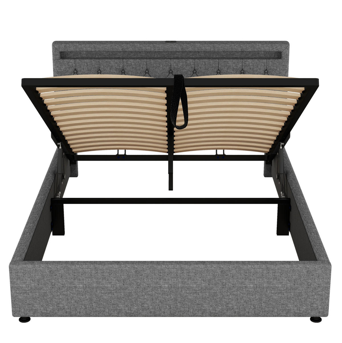 POLSTERBETT 160/200 cm mit Bettkasten, LED-Beleuchtung und USB-C in Grau - Grau, Textil (160/200cm) - BEAOK