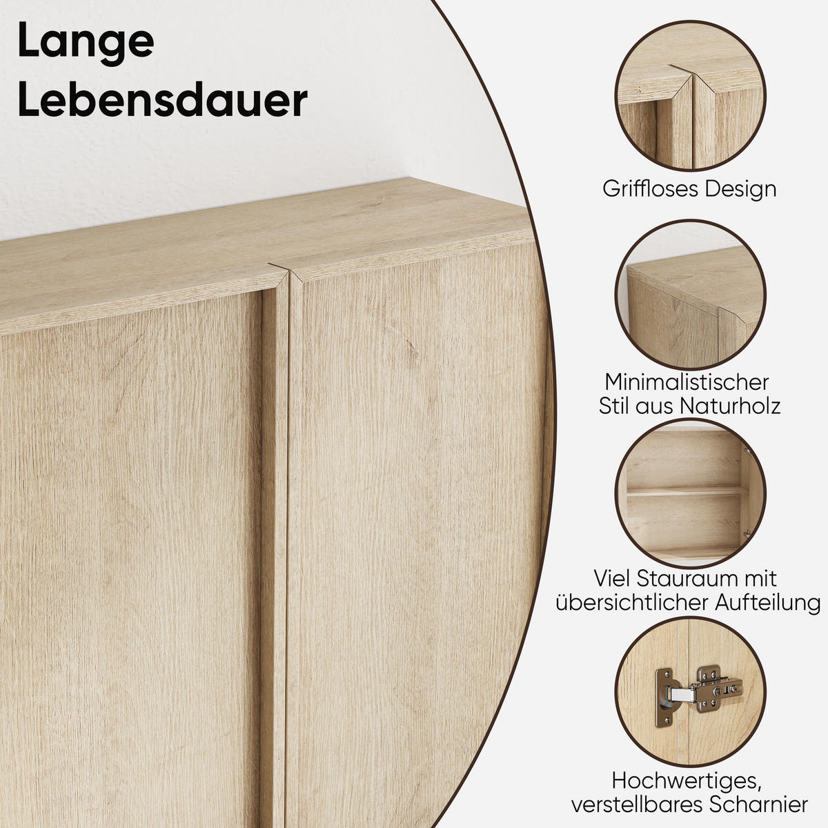 WANDSCHRANK Badezimmer Eichenoptik mit 2 Türen & griffloses Design - Eichefarben, Holzwerkstoff (60/58/21.6cm) - Urban Meuble
