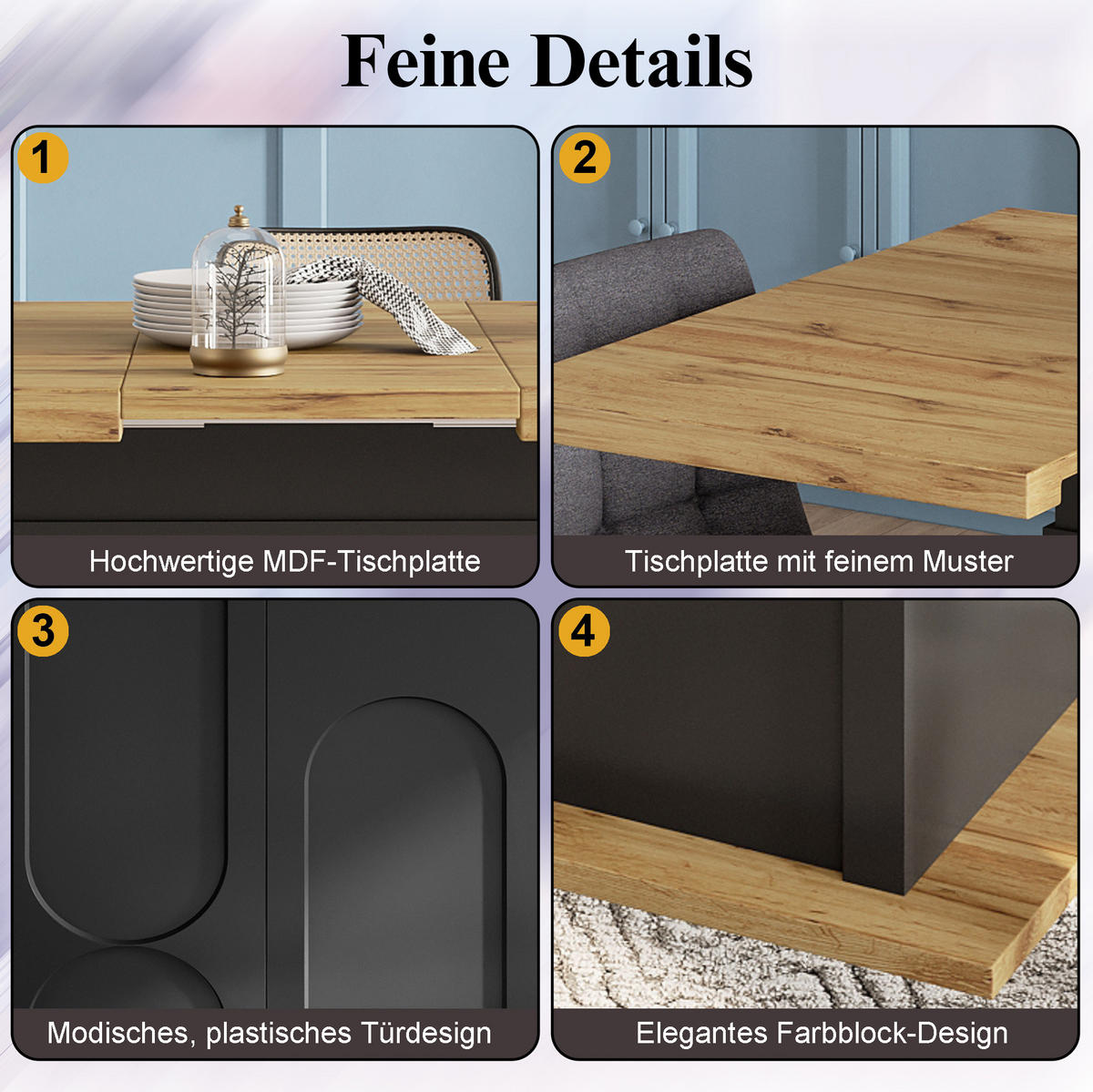 AUSZIEHBARER Esstisch aus MDF mit Stauraum, 110-140/80/76 cm, Schwarz - Schwarz, Holzwerkstoff (110/80/76cm) - Redom