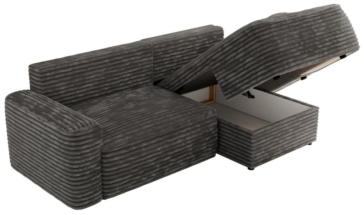 ECKSOFA BELLUNO L Dunkelgrau Cord - Rechts - Dunkelgrau/Schwarz, Textil (233/144cm) - MKS
