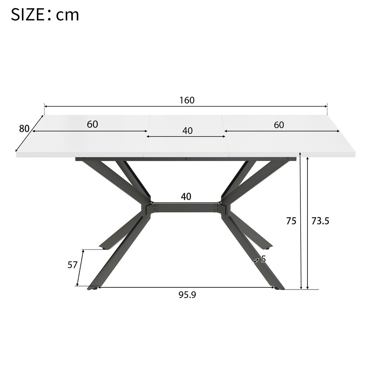 ESSTISCH aus MDF 160x75x80 cm Weiß mit Ausziehfunktion und schwarzen Metallbeinen - Weiß, Holzwerkstoff (160/75/80cm) - Modfu