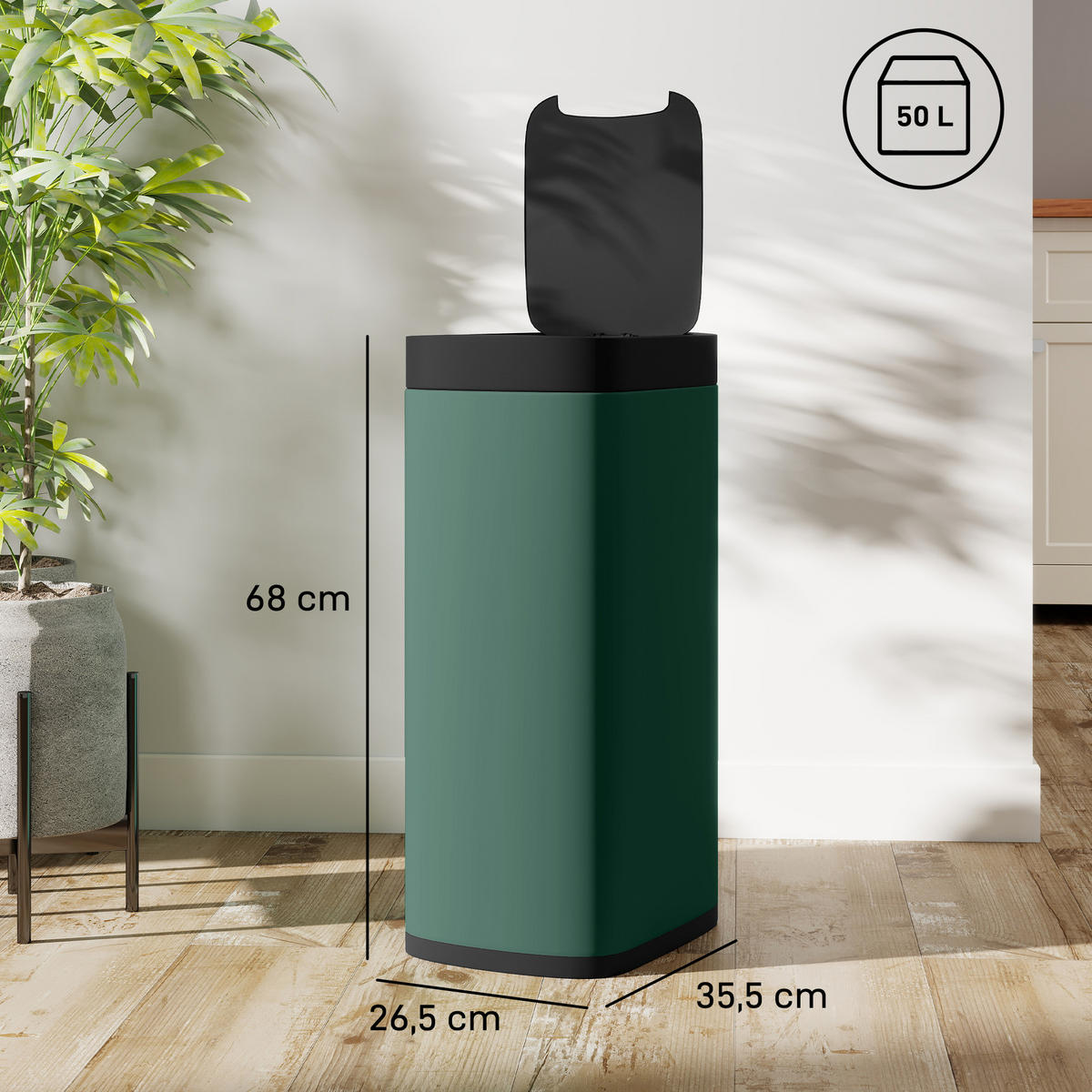 SENSOR-MÜLLEIMER Metall ABS Dunkelgrün - Dunkelgrün, Metall (26.5/68/35.5cm) - HOMCOM