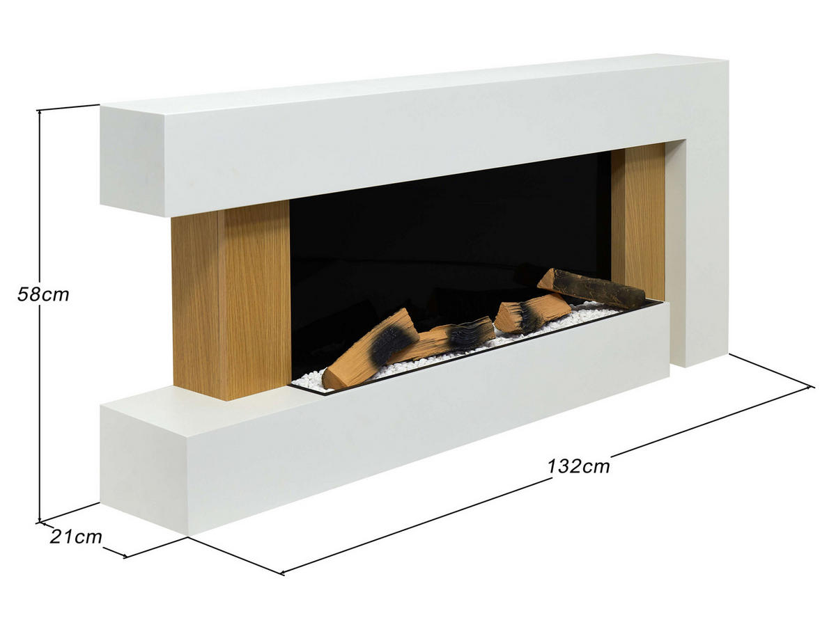 ELEKTROKAMIN Fjord AF52 – 3D-Flammeneffekt, Heizfunktion, WLAN - Weiß, Glas/Holzwerkstoff (132/58/21cm) - ArtiFlame