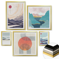WANDBILDER 5er Set - 50x50 cm & 20x30 cm & 40x60 cm Goldrahmen - Farbenfrohe Muster der Japandi-Flussberge - Goldfarben, Kunststoff (40/60cm) - ArtPrintCave