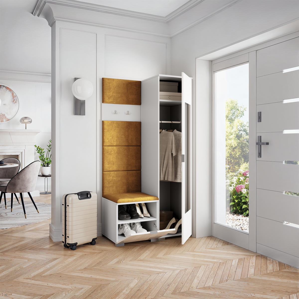 GARDEROBENSCHRANK VIRA 95/181/51 cm Modern Garderobe-Set Weiß - Gelb/Weiß, Holzwerkstoff (95/181/51cm) - MASSENO