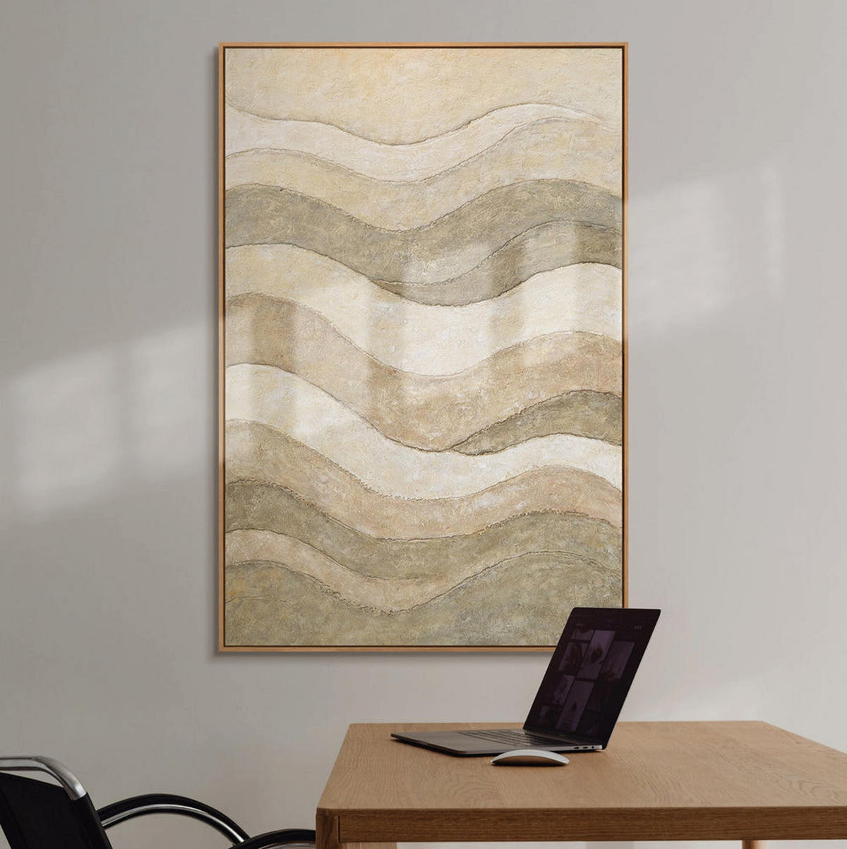 GEMÄLDE Schatten und Sand Schattenfugenrahmen Eichefarben 120x80 cm - Eichefarben, Holz (120/80cm) - YS-art gallery
