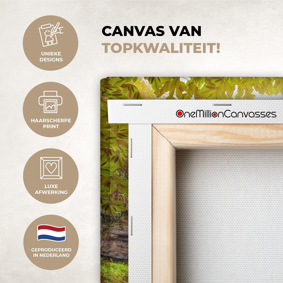 LEINWANDBILD Natur - Wasserfall - Pflanzen - Bäume - Sonne Deko Wohnzimmer 20x20 cm - Olivgrün, Textil (20/20cm) - MuchoWow
