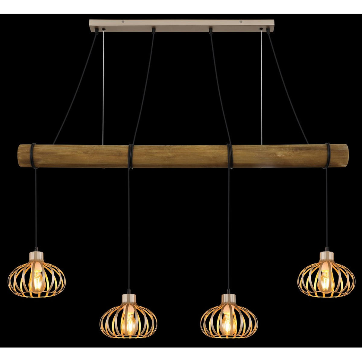 PENDELLEUCHTE CALDWELL Braun, 4-flammig, höhenverstellbar - Beige, Holz (125/20/150cm) - Globo Lighting