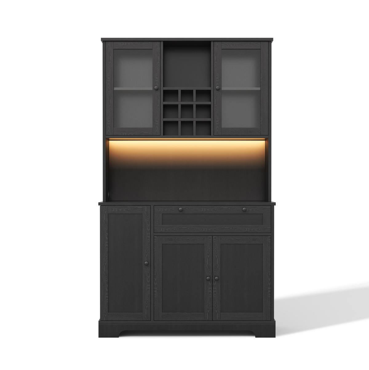 BUFFET 105/40/180 cm aus MDF mit LED-Beleuchtung und Steckdosenleiste Schwarz - Schwarz, Holzwerkstoff (105/180/40cm) - Modenvie