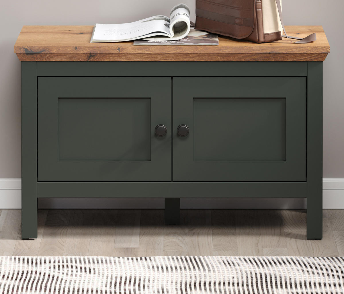 GARDEROBENBANK grün, Evoke Eiche Landhaus 77 x 48 cm, Sitzbank mit Stauraum - Eichefarben/Schwarz, Holzwerkstoff/Kunststoff (77/48/39cm) - Top.Furn