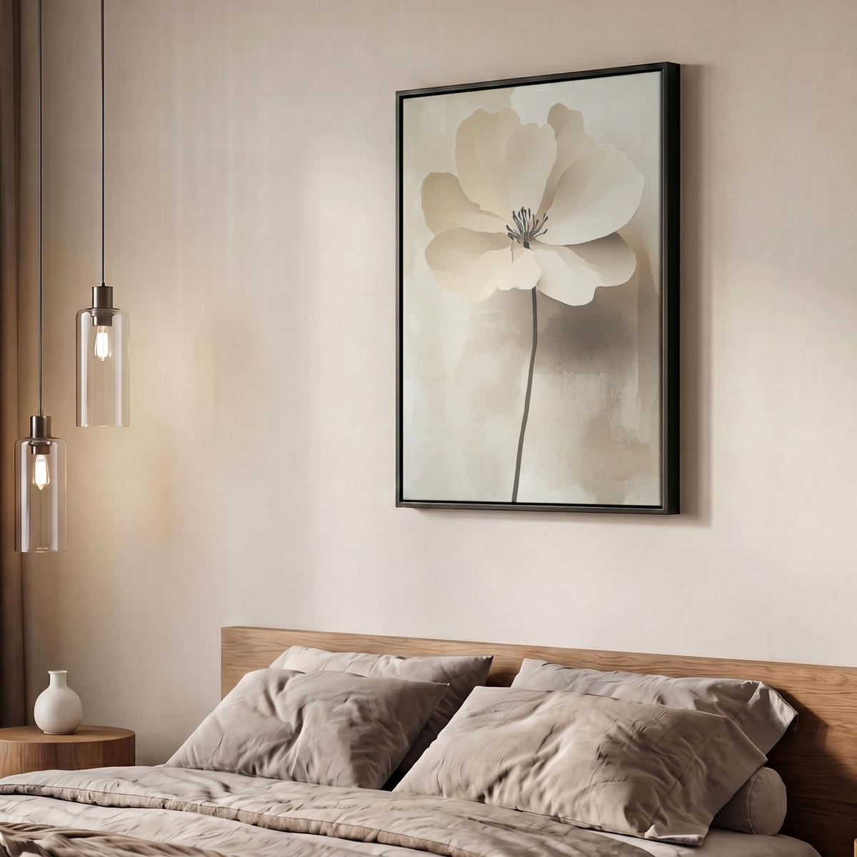 LEINWAND Bilder mit Rahmen - Blume - Beige - Farbe - Schatten - 60x80 - Creme, Textil (60/80cm) - MuchoWow