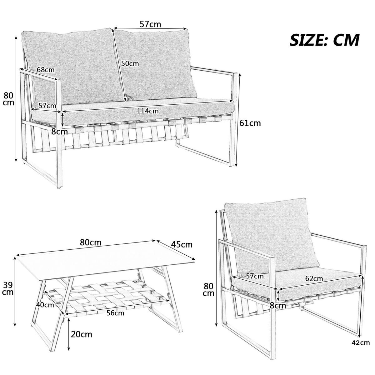 GARTENLOUNGE 114/57/80 cm schwarz aus PVC mit Couchtisch und Kissen - Schwarz, Kunststoff - OKWISH