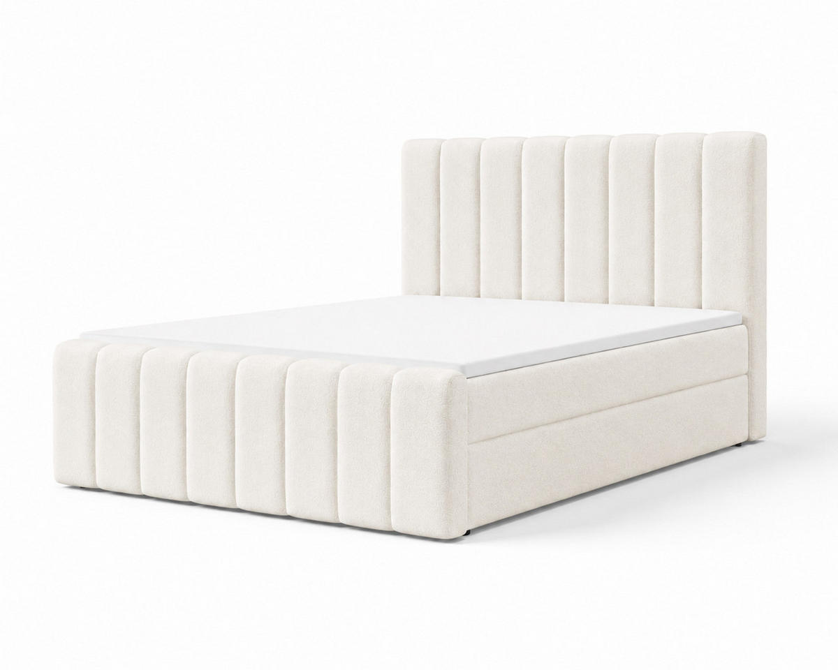 BOXBETT 01 BIS 160 x 200 cm - Vibe - Modernes Polsterbett mit Bettkasten inkl. PU-Schaum-Topper und Federmechanismus - Creme, Holz (160/200cm) - ROYAL24_MARKT