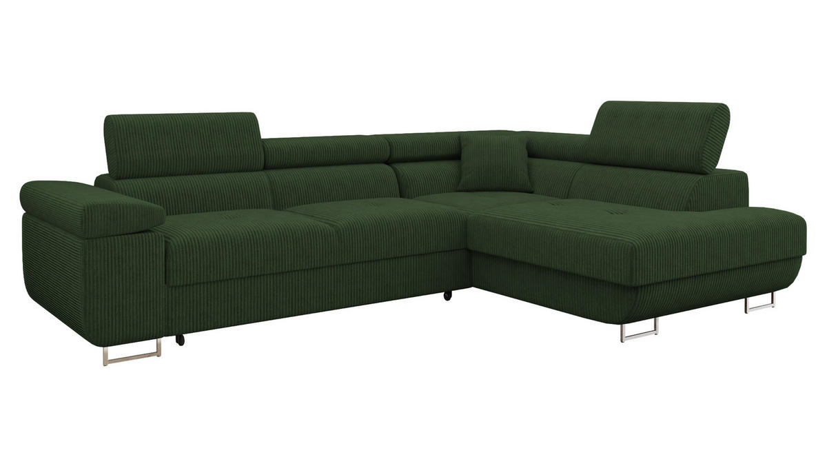 ECKSOFA Torezio Cord, Seite: Rechts - Dunkelgrün, Holz/Textil (274/203cm) - MIRJAN24