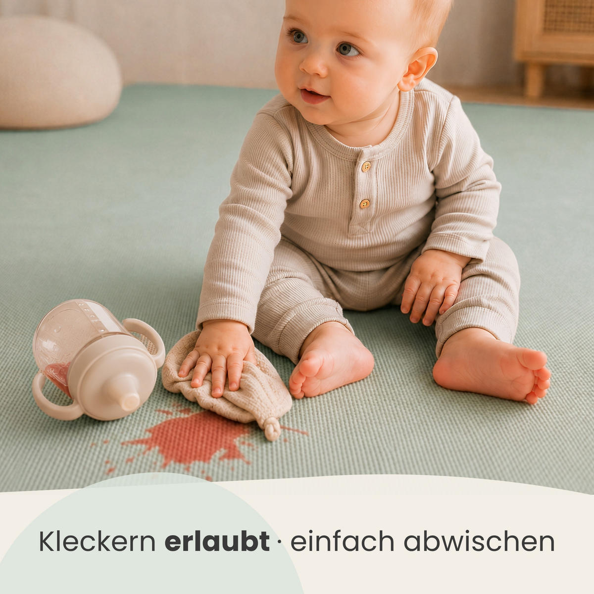 SPIELMATTE ab Null - 180/90/1 cm Puzzlematte Mint - Mintgrün, Kunststoff (30/30cm) - Littletom