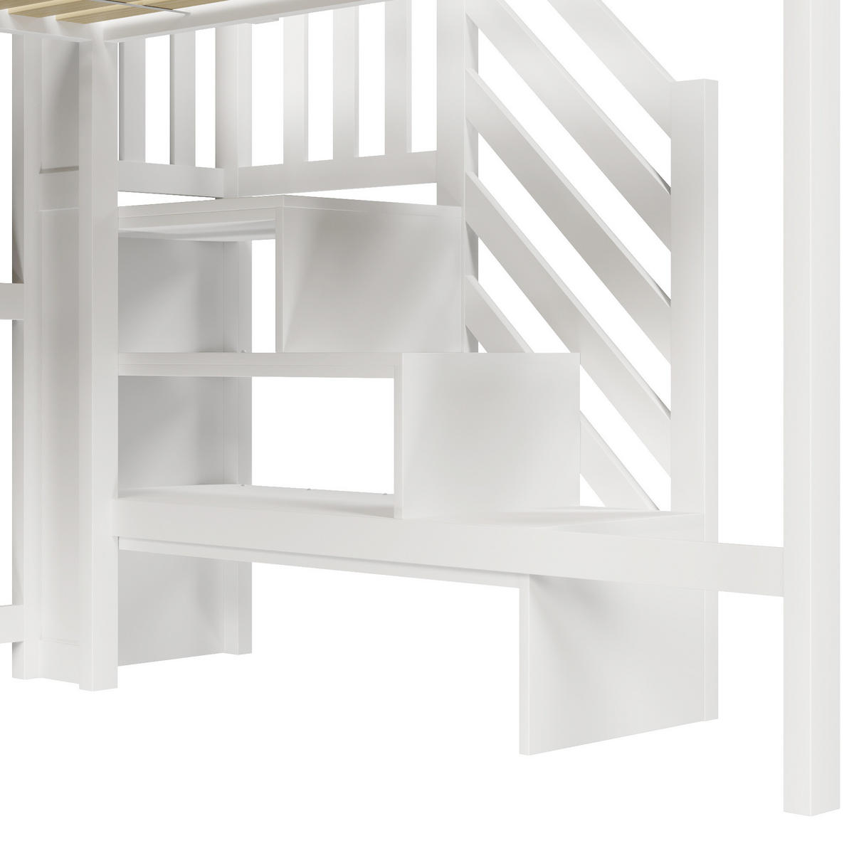 HOCHBETT 140/200 cm mit LED-Beleuchtung, Stauraumtreppe und offenem Staufach, Weiß - Weiß, Holz (140/200cm) - Redom