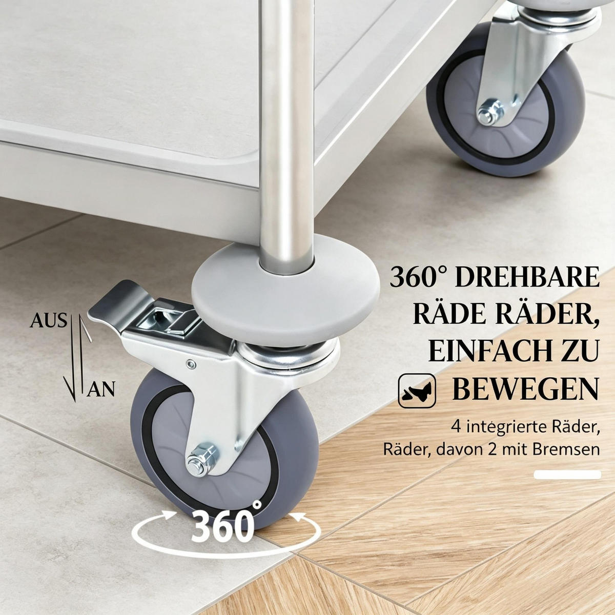KÜCHENWAGEN Edelstahl, MIT 2 ABLAGEFLÄCHEN, verchromt grau, für Küche, 80/45/82 cm - Grau, Holzwerkstoff (45/82/80cm) - Rolipo