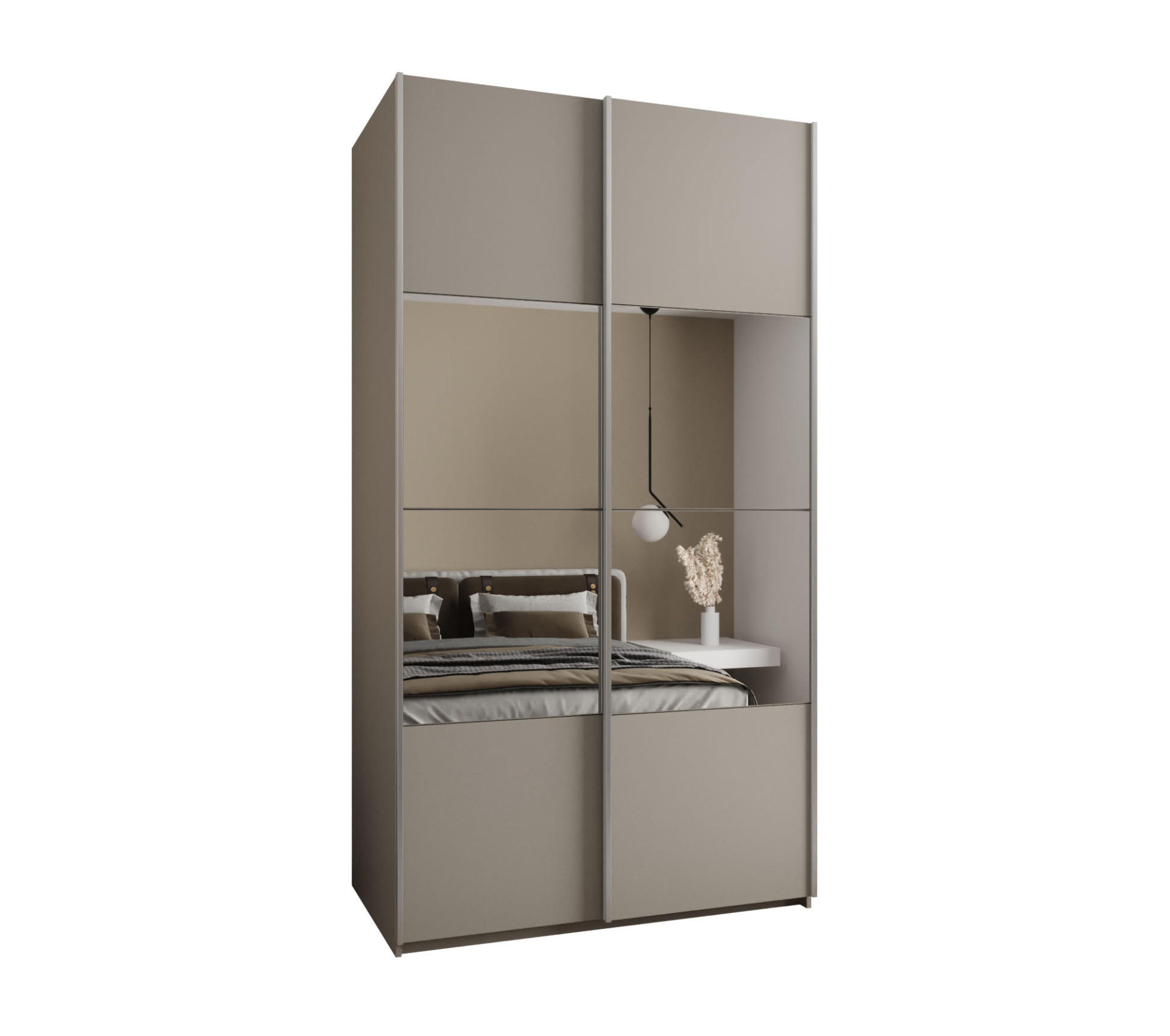 SCHWEBETÜRENSCHRANK 245,5/130/64 2-türig - Kaschmir/Silberfarben, Holz/Metall (130/245/64cm) - Abiks Möbel