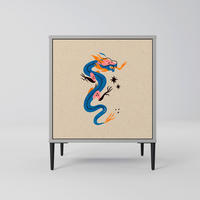 SIDEBOARD MYTHOLOGICAL CREATURES, Grau, 57,5x42x72,5 cm, Schwarze Metallfüße - Multicolor/Schwarz, Holzwerkstoff/Metall (57.5/72.5/42cm) - SpaceRebels