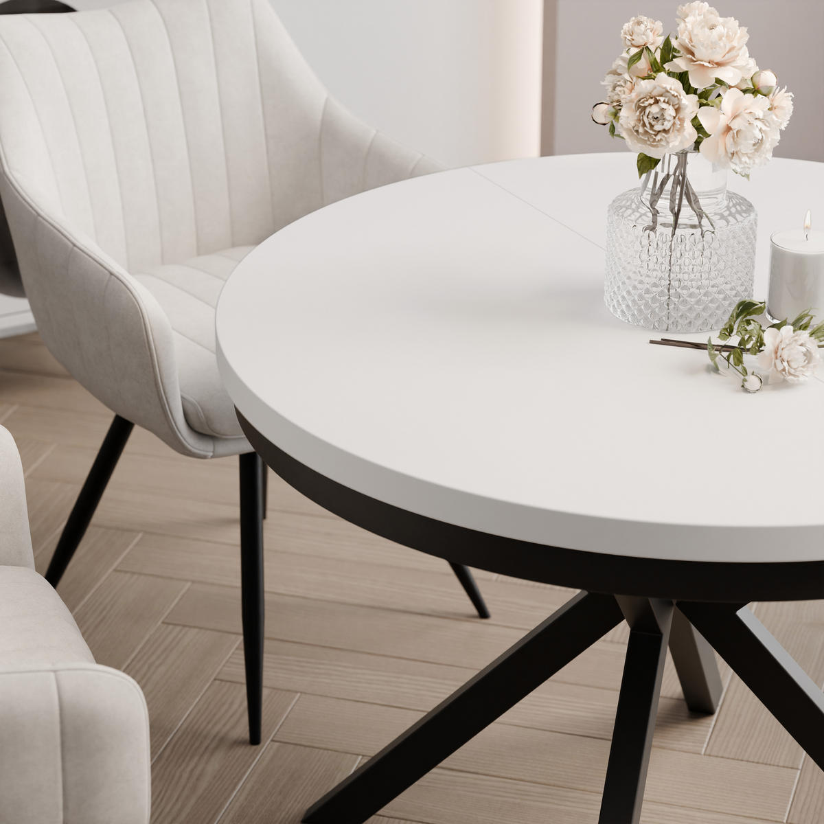 AUSZIEHTISCH MILTON 100-176/76 cm mit Metallgestell, Schwarz / Arktisweiß - Schwarz/Weiß, Holzwerkstoff/Metall (100/100/76cm) - Idohome