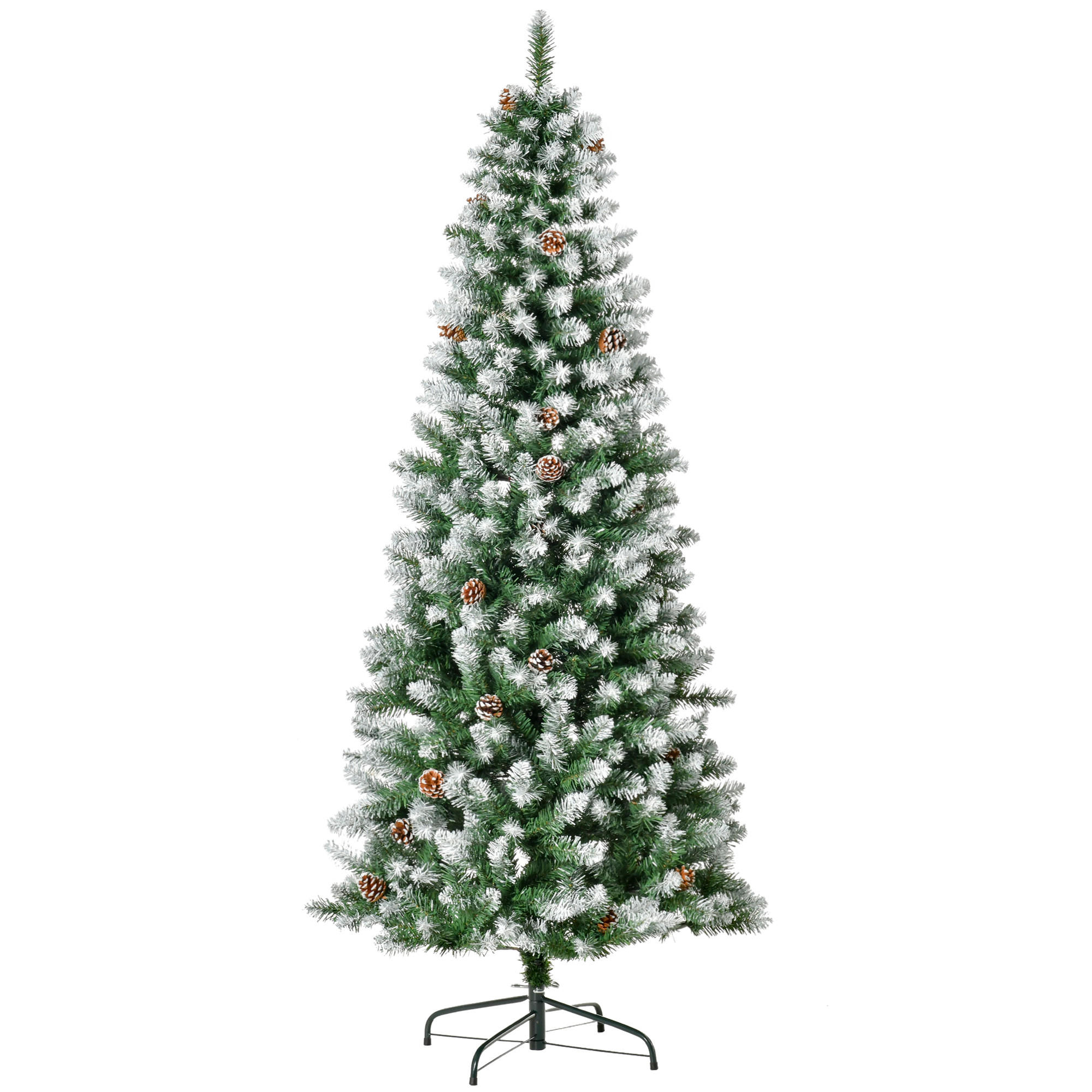 KÜNSTLICHER Weihnachtsbaum, 180 cm Christbaum mit Kunstschnee, Indoor - Grün, Kunststoff/Metall (180cm) - HOMCOM