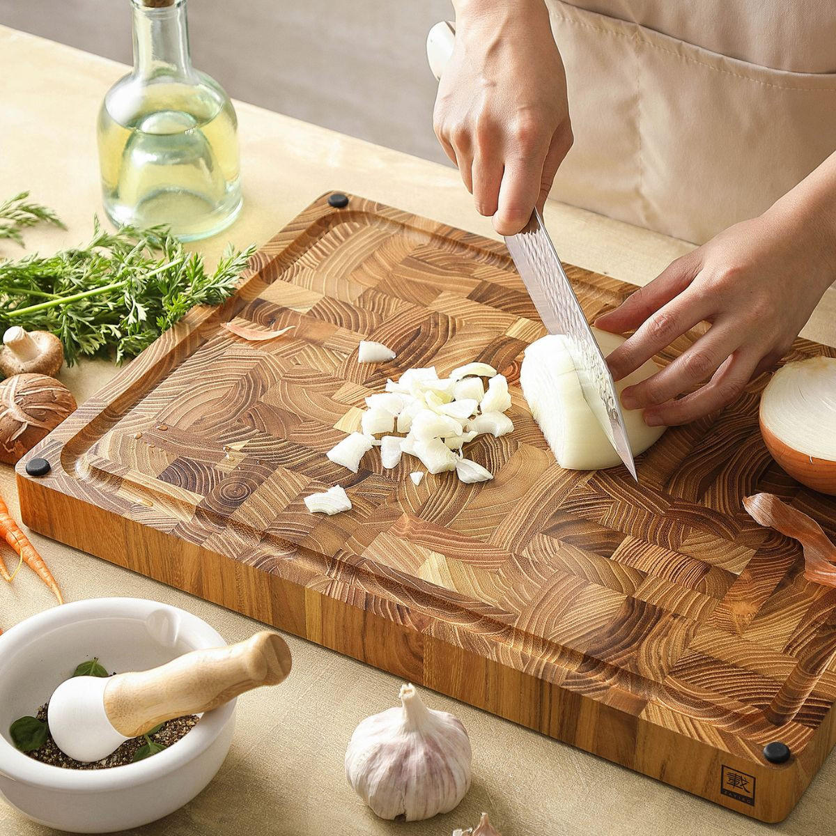 STIRNHOLZ-SCHNEIDEBRETT 43 cm - Teakfarben, Holz (43/30.5cm) - Zayiko